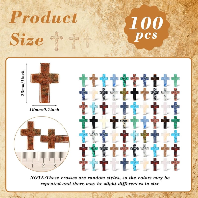 mzfoo 100 Pcs Cross Crystal Stones Bulk 1 Inch Natural Quartz Cross Shaped Worry Stones Charms for Christmas Crafts, Jewelry Making, Healing, Easter, Halloween, and Home Decor Gifts - Image 2